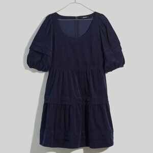 Madewell Women's Cotton Corduroy Tiered Mini Dress Navy Blue size Medium